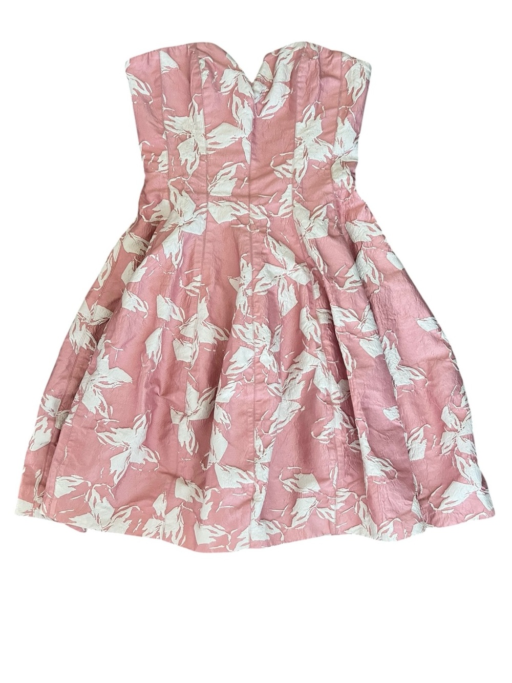 Halston Heritage Women’s Vie En Rose Strapless Pink White Floral Jacquard Dress - Picture 2 of 14